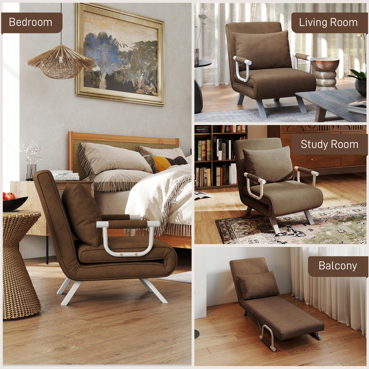SCHLAFSESSEL DE-14538 1-Sitzer mit 5-fach verstellbarer Rückenlehne Braun - Braun, Metall (69/82/65cm) - ComfortXL
