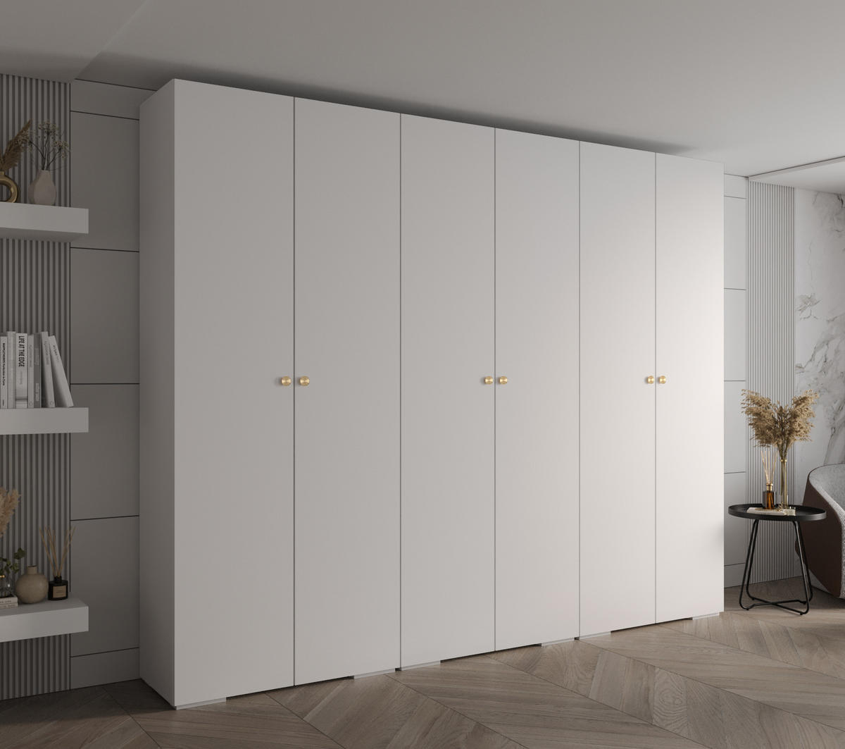 DREHTÜRENSCHRANK 236.7/300/47 6-türig - Goldfarben/Weiß, Holz/Metall (300/236.7/47cm) - Abiks Möbel