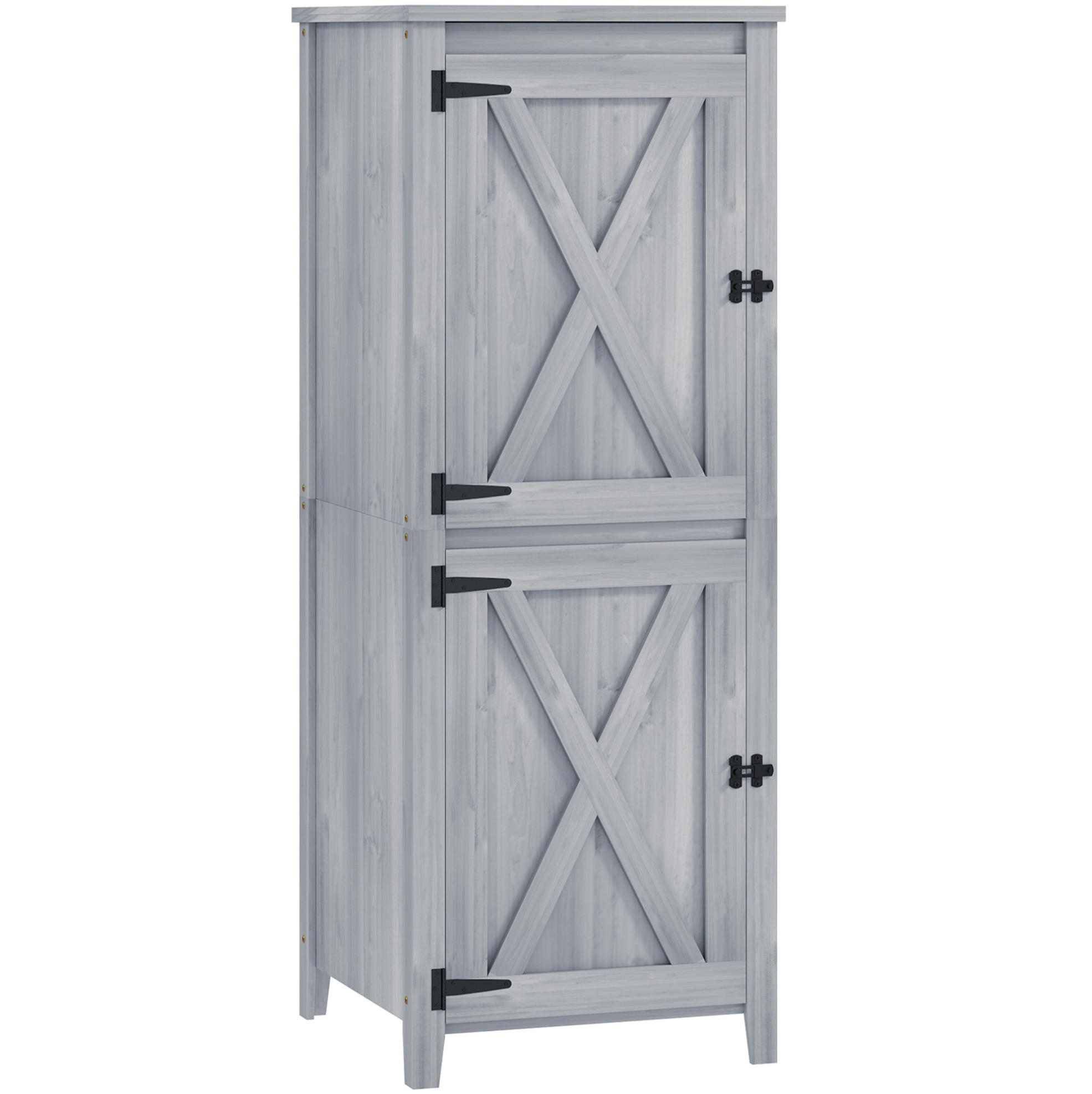 GARTENSCHRANK aus Tannenholz 60x60x160 cm in Hellgrau mit 2 herausnehmbaren Regalen - Hellgrau, Holz (60/160/60cm) - Modfu