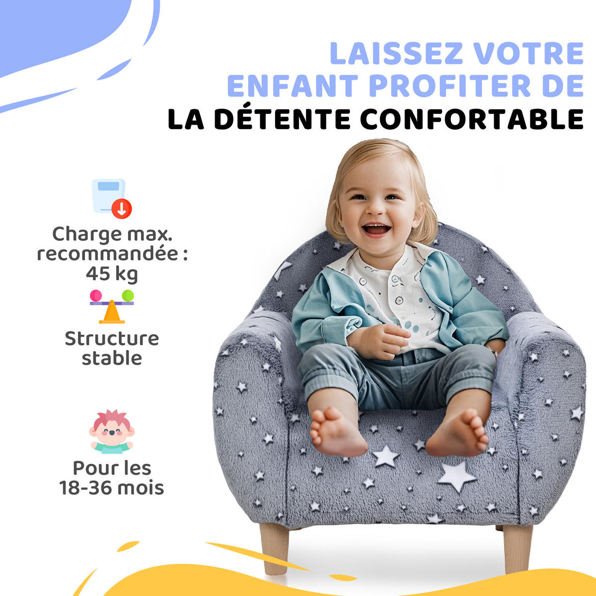 KINDERSESSEL DE-18968 leuchtende Sterne, Samtbezug Grau - Grau, Textil (40/55/55cm) - ComfortXL