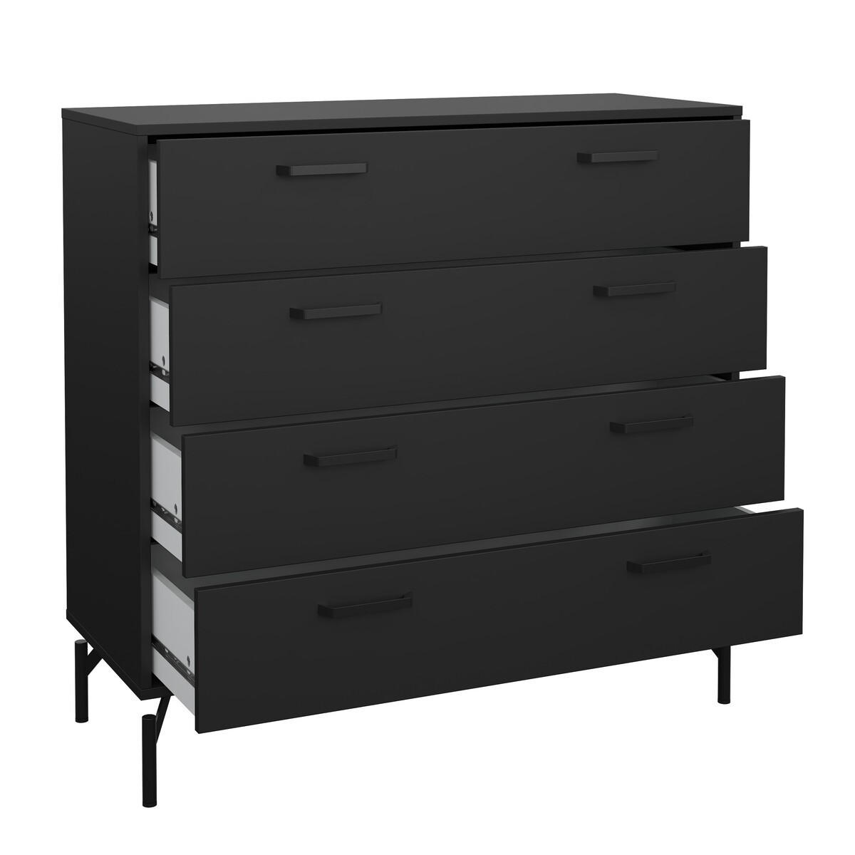 59. KOMMODE mit 4 Schubladen matt schwarz mit Metallgestell bora 98,7/39,8/95,8 cm - Schwarz, Holzwerkstoff (39.8/95.8/98.7cm) - Calicosy