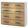 KOMMODE Den, Sideboard mit 4 Schubladen, Made in Germany, Moderner Schrank, Weiß matt / Eiche Nature (76 x 72 x 35 cm) - Eiche Wotan, Holzwerkstoff (76/72/33cm) - InnoFurn