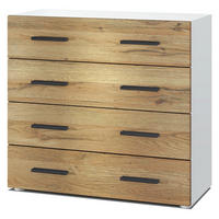 KOMMODE Den, Sideboard mit 4 Schubladen, Made in Germany, Moderner Schrank, Weiß matt / Eiche Nature (76 x 72 x 35 cm) - Eiche Wotan, Holzwerkstoff (76/72/33cm) - InnoFurn