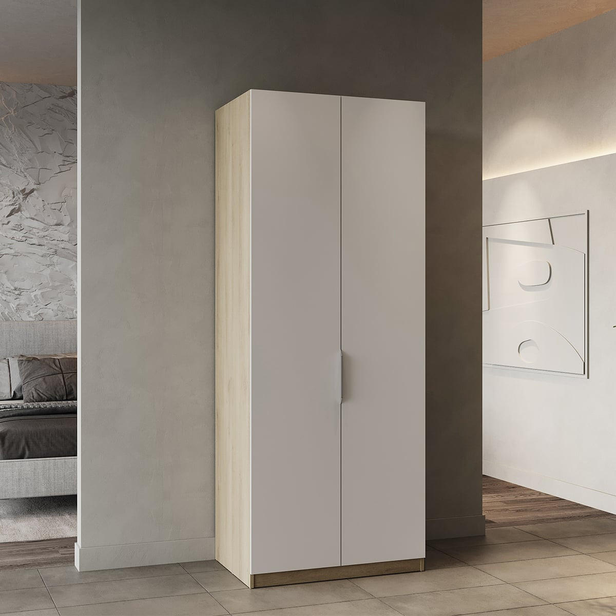 KLEIDERSCHRANK Zweitürig - GHOST - Weiß und Eiche -79,4 x 203 x 51,1 cm - Weiß/Sonoma Eiche, Holz (79/203/51cm) - Demeyere