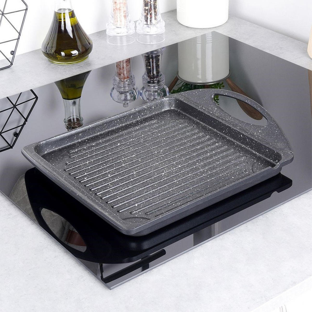 GRILLPLATTE Grande schwarz - Schwarz, Metall (34/26.5/5.5cm) - Orion 