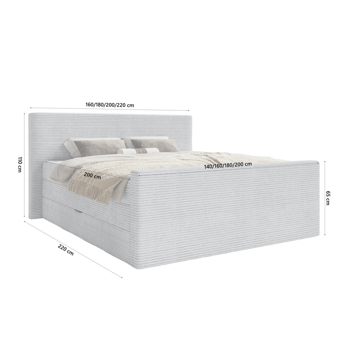BOXSPRINGBETT Velipoja Cord 160x200 cm, Hellgrau - Hellgrau, Textil (160/200cm) - Fedve