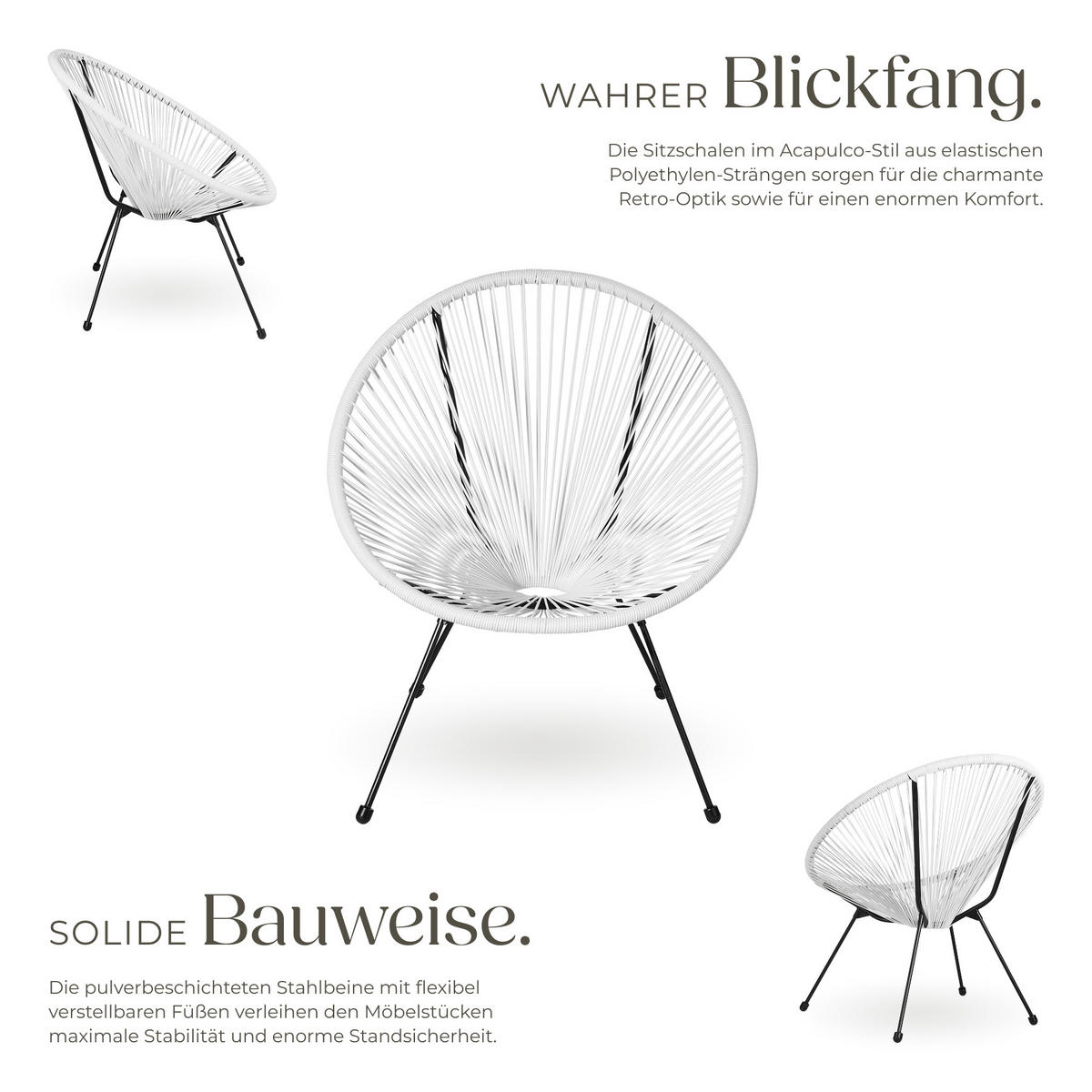 GARTENSTUHL 2er Set Santana mit Tisch, Belastbarkeit Stuhl 120 kg, weiß - Weiß, Kunststoff - tectake