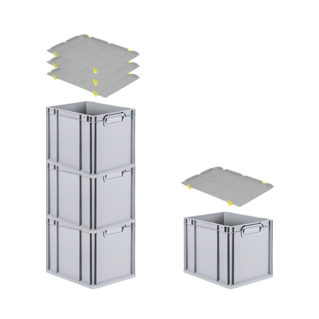 EUROBOX 4x Nextgen Economy Mit Auflagedeckel Grau/Gelb Griffe Geschlossen 30 Liter - Gelb, Kunststoff (30/32/40cm) - PROREGAL