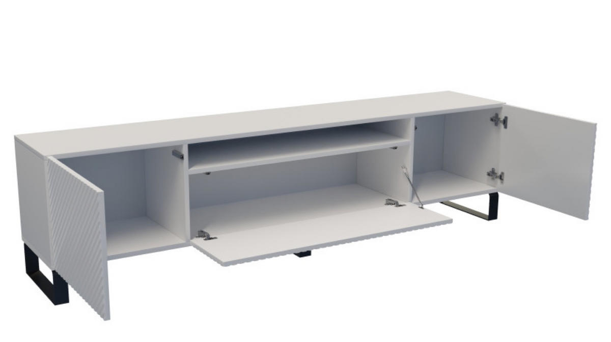TV-SCHRANK Weiß Nikol Metallbeine Gefräste Fronten 200 cm - Weiß, Holzwerkstoff (200/53/41cm) - Sepro Meble