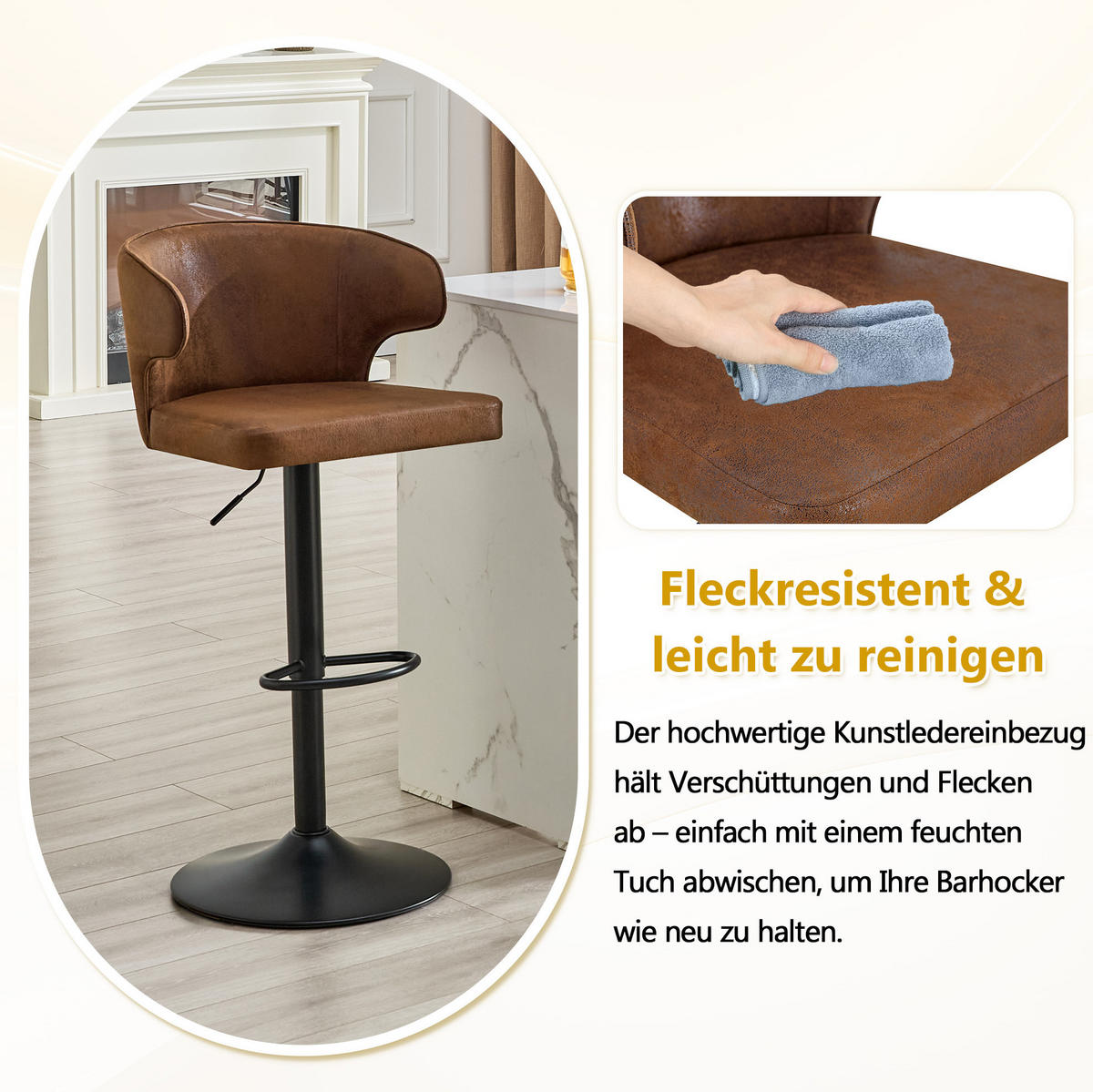 BARHOCKER 2er-Set höhenverstellbar, drehbar, mit Lehne, Braun - Braun, Metall (45/110/49.7cm) - Meubliv