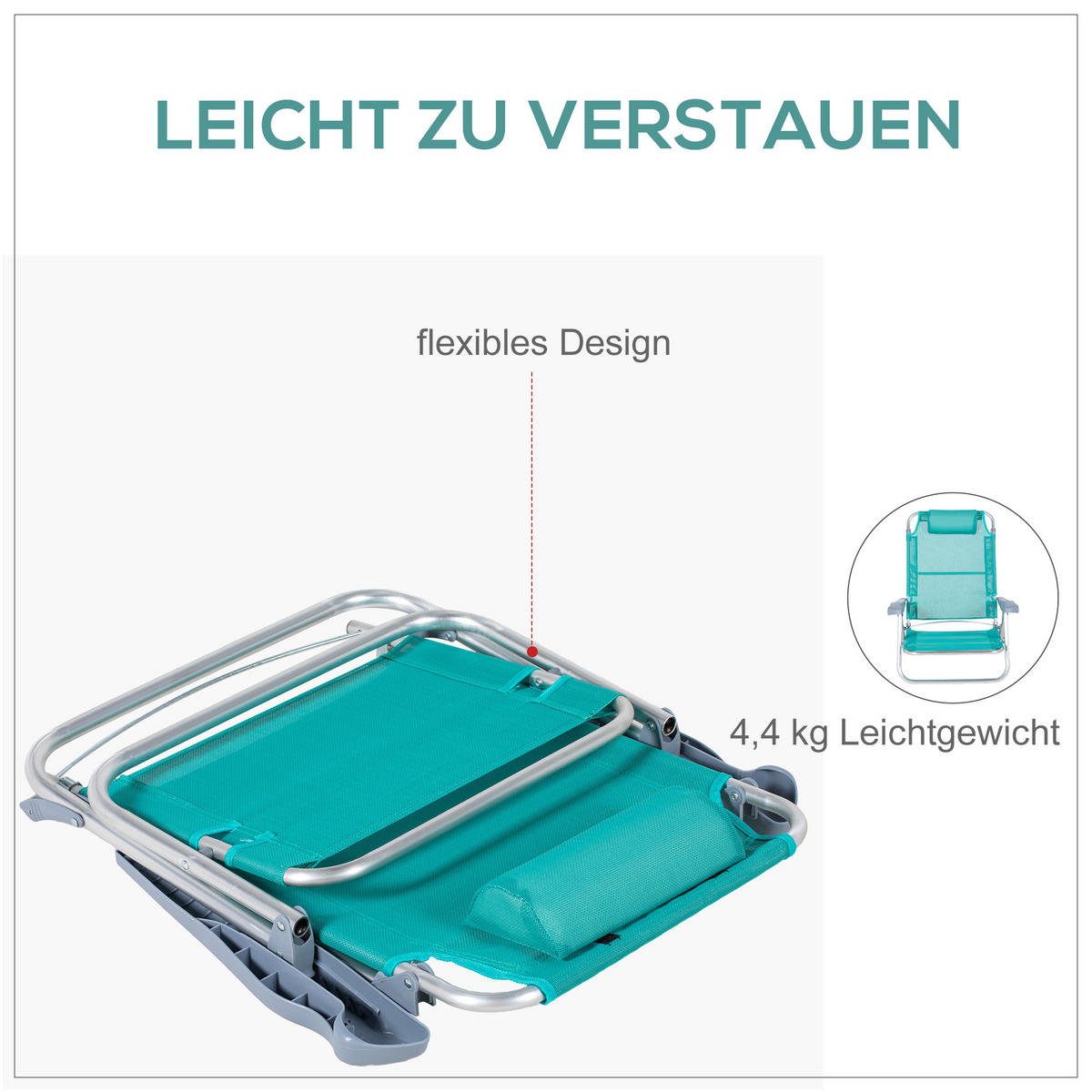 STRANDSTUHL 2er Set Aluminium Mesh-Gewebe Türkis - Türkis, Textil/Metall (62/80/65cm) - Outsunny