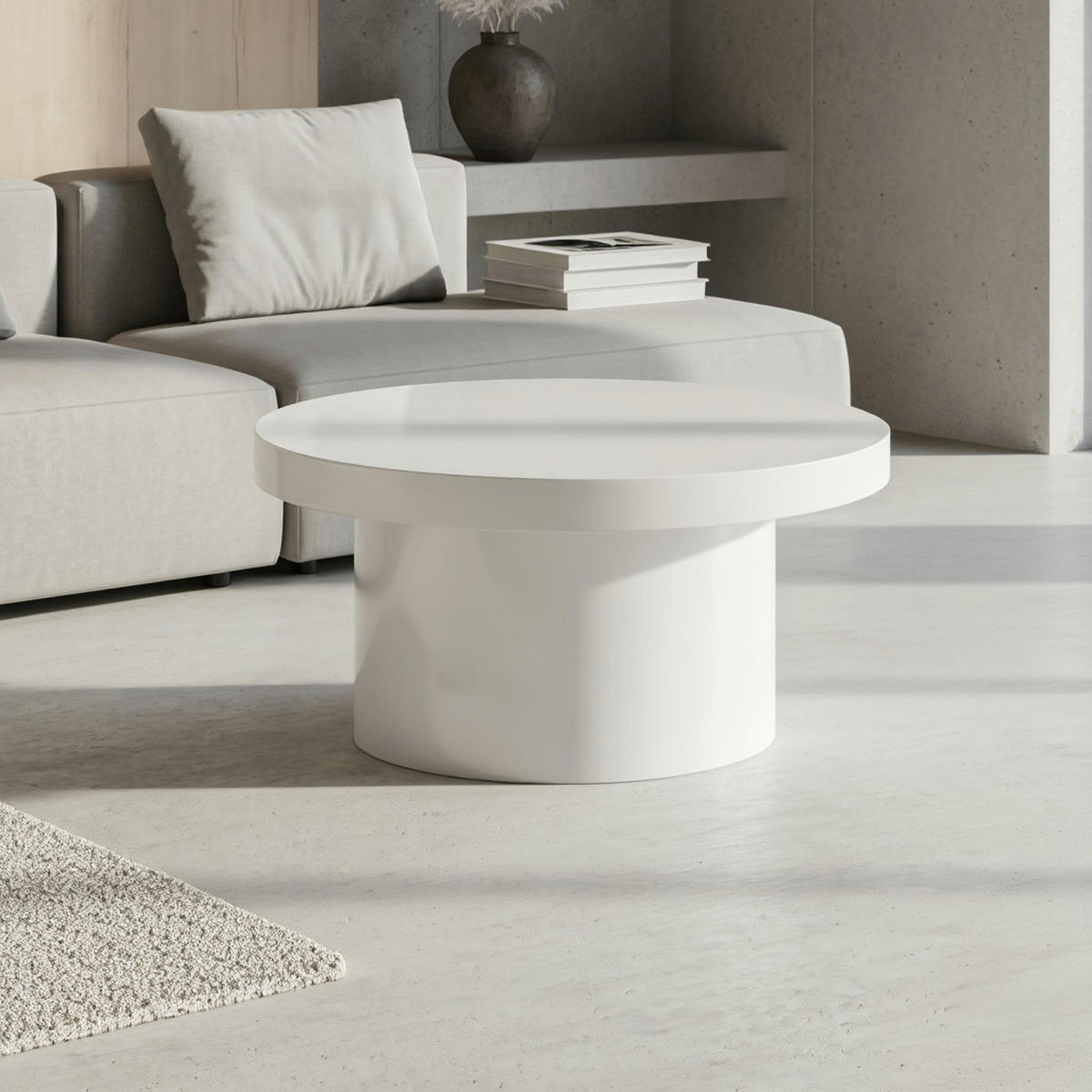 COUCHTISCH Rund Klein in Weiß Hochglanz Modern, Pilz-Form, 60x60x30 cm - Weiß, Holzwerkstoff (60/60/30cm) - KADIMA DESIGN