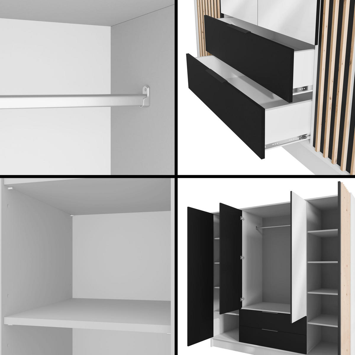 KLEIDERSCHRANK NELIA - 200 cm - Schwarz/Weiß, Holzwerkstoff (200/200/51cm) - ALTDECOR
