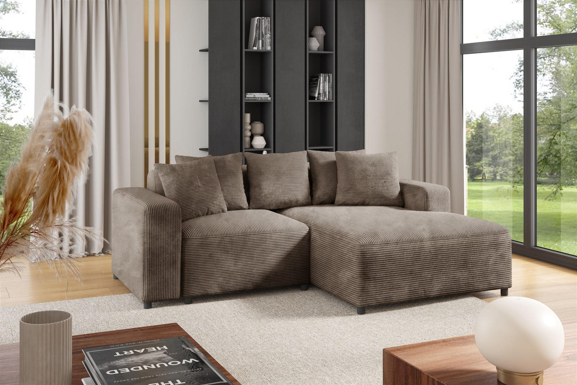 ECKSOFA Megan Xs In Stoff Poso - Mokka, Holzwerkstoff/Textil (240/165cm) - Fun Möbel