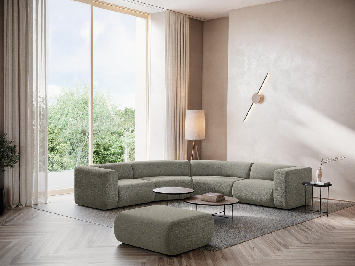 ECKSOFA Strukturstoff Stoff Beige - Beige/Schwarz, Kunststoff/Textil (318/318cm) - Makamii