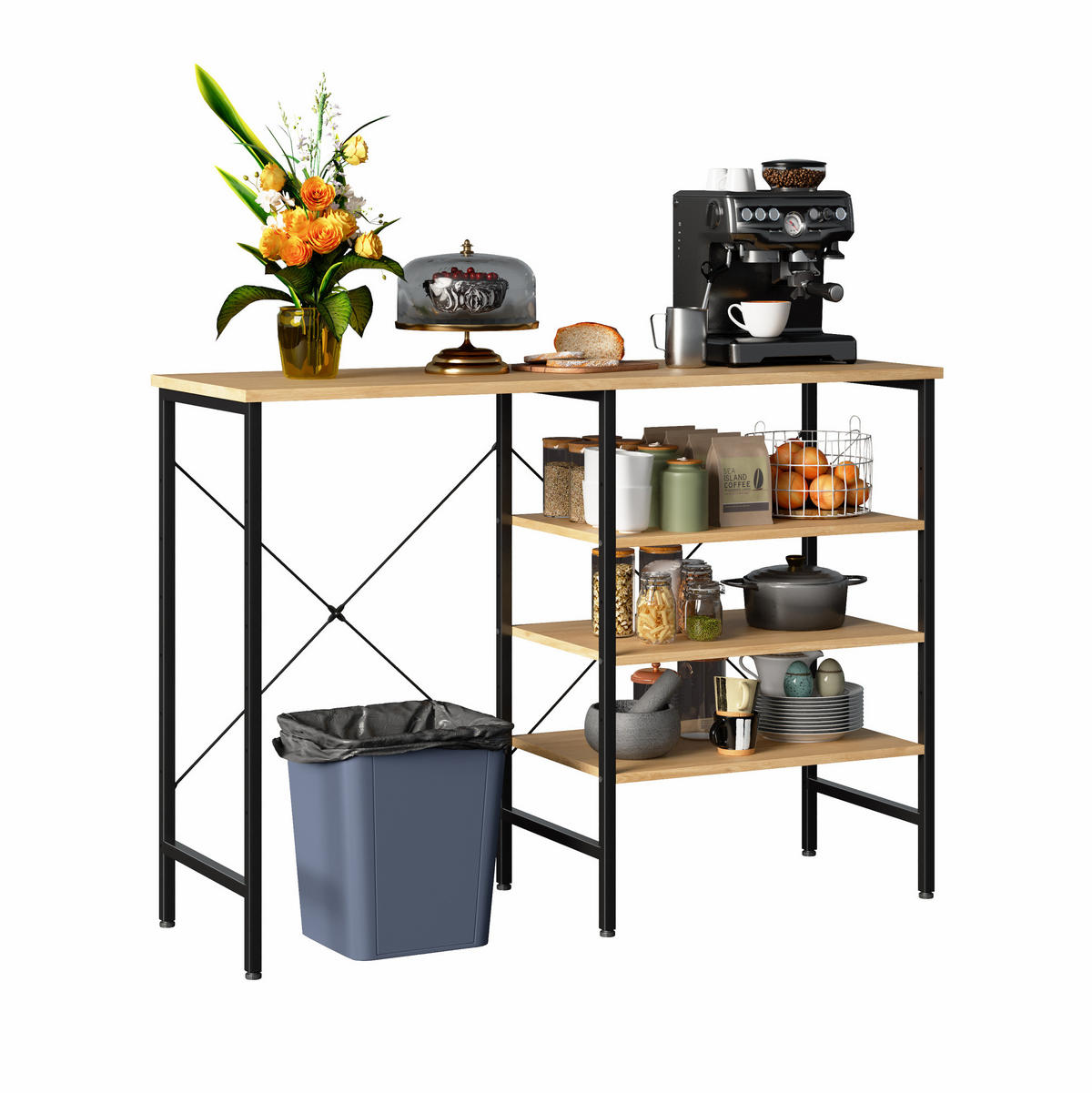 SIDEBOARD 120/40/85,5 cm mit flexibel montierbaren Regalen, Metallgestell und höhenverstellbaren Füßen, Schwarz/Natur - Schwarz, Holzwerkstoff (120/85/40cm) - Redom