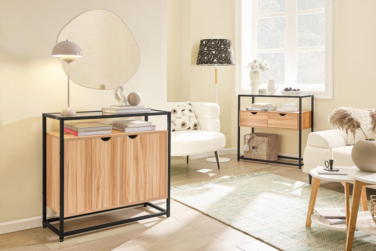 SIDEBOARD Natur - Naturfarben, Glas/Holzwerkstoff (81/78/35cm) - SoBuy