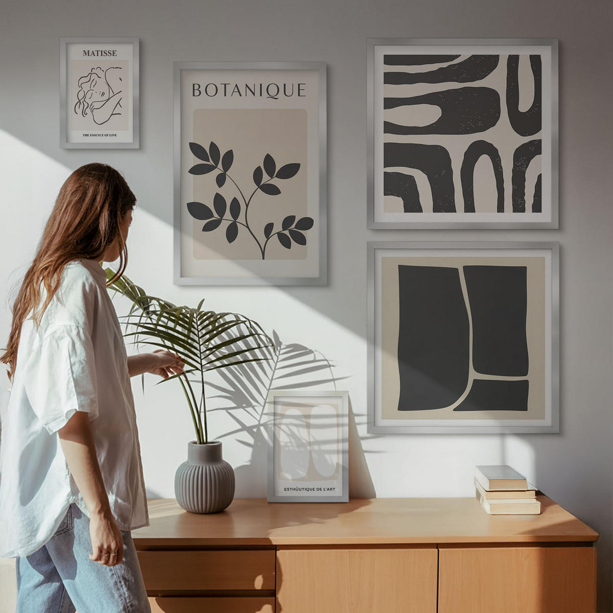 BILDER SET 5er Set - 50x50 cm & 20x30 cm & 40x60 cm Silberner Rahmen - Matisses stilvolle Pflanzenbilder - Silberfarben, Kunststoff (40/60cm) - TULUP