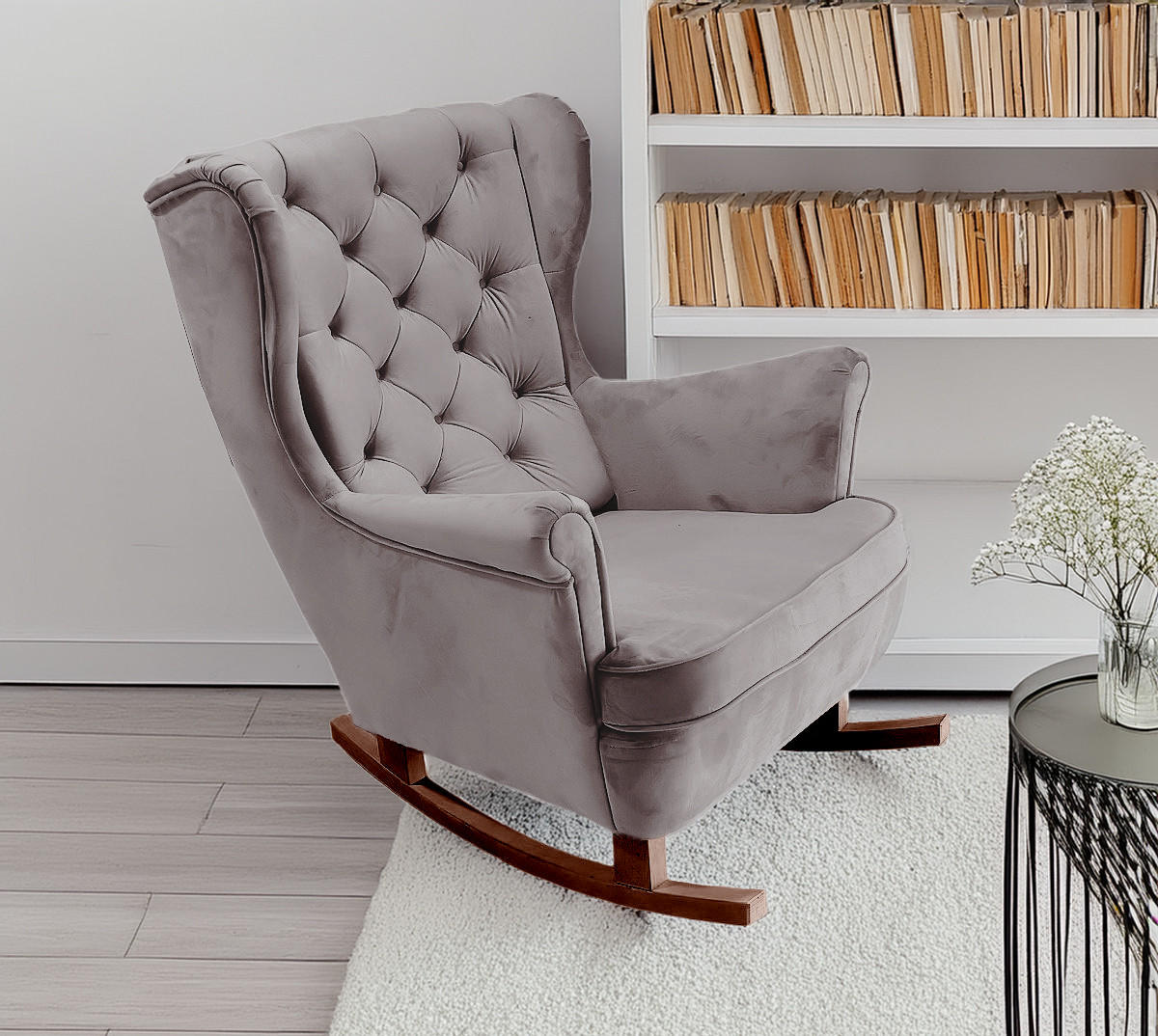 SCHAUKELSESSEL mit gepolstertem Sitz und Armlehnen, 102x81x95 cm, Grau_29841 - Schlammfarben/Braun, Holz/Textil (81/102/95cm) - DomoHome
