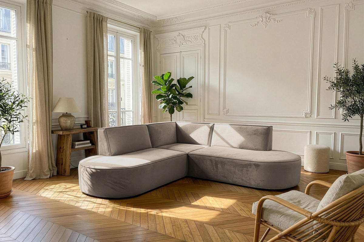 ECKSOFA Nora L-Form 3-Sitzer Universell, Samt, Taupe 223/73/223 cm - Taupe/Schwarz, Kunststoff/Textil (223/223cm) - WFL GROUP