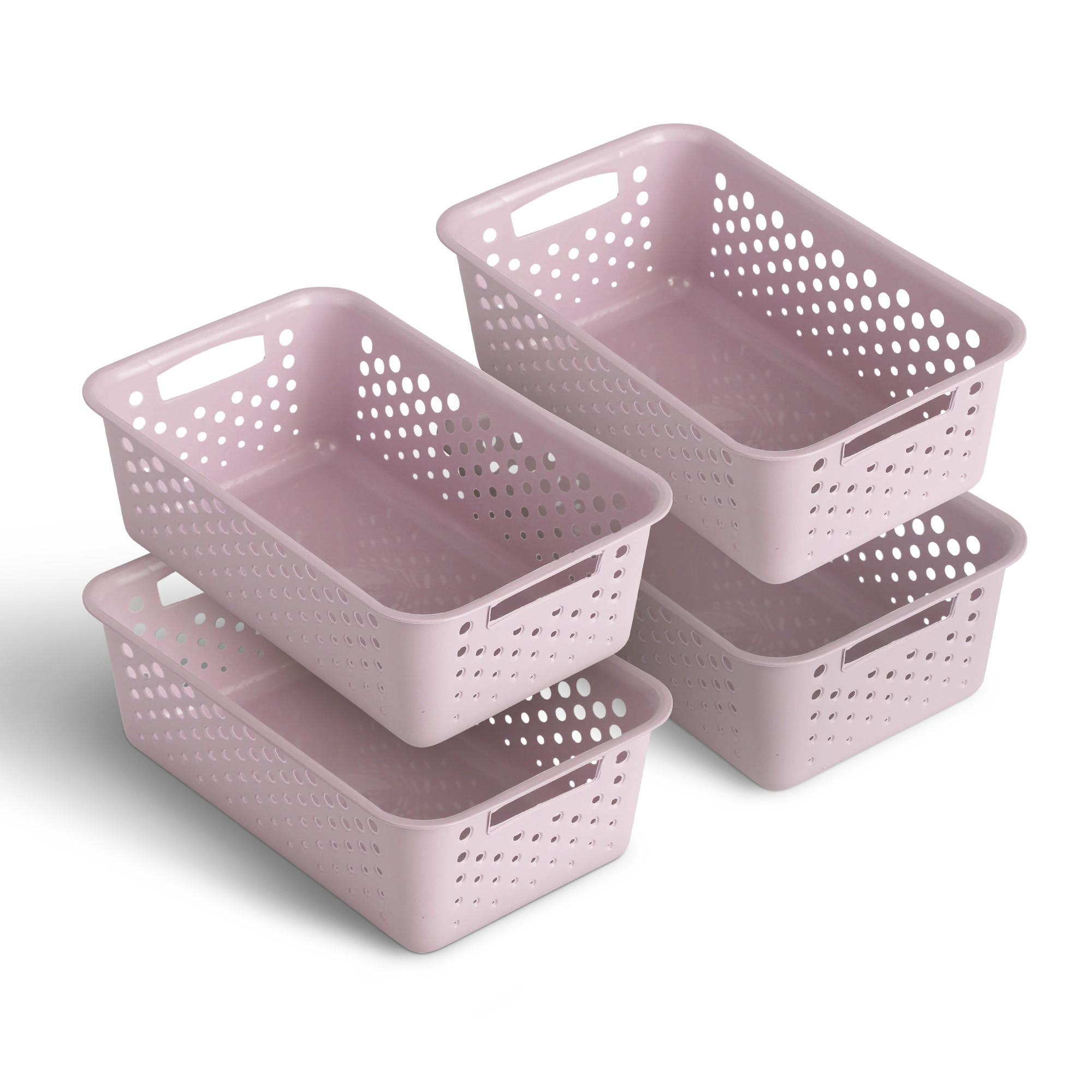 AUFBEWAHRUNGSKORB Rosa 25x16 cm - 4er Pack - Rosa, Kunststoff (16/8/25cm) - ProHome