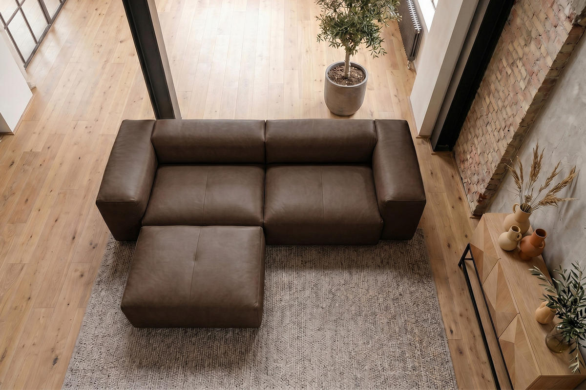 SOFA CELESTE Dunkelbraun Leder - Dunkelbraun/Schwarz, Leder/Kunststoff (302/114cm) - KAWOLA