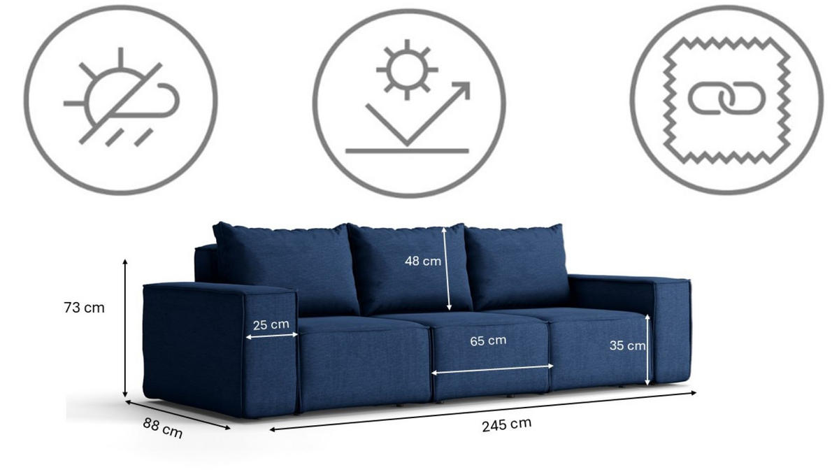 GARTENSOFA 3-Sitzer Für Den Garten SONNE Marineblau - Blau, Holz (245/73/88cm) - Kaiser Möbel