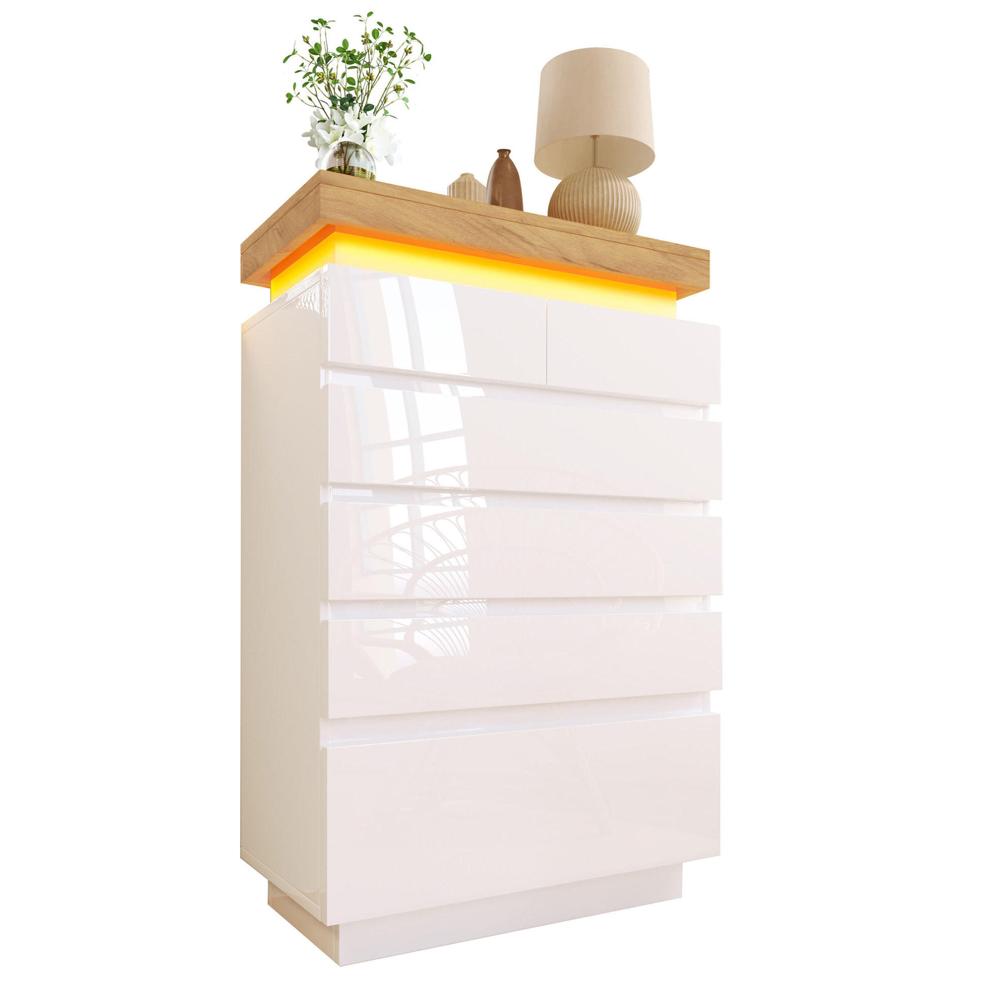 SIDEBOARD 73/115/39 cm Weiß aus Spanplatte und MDF mit LED-Beleuchtung - Weiß, Holzwerkstoff (39/115/73cm) - OKMYHOME