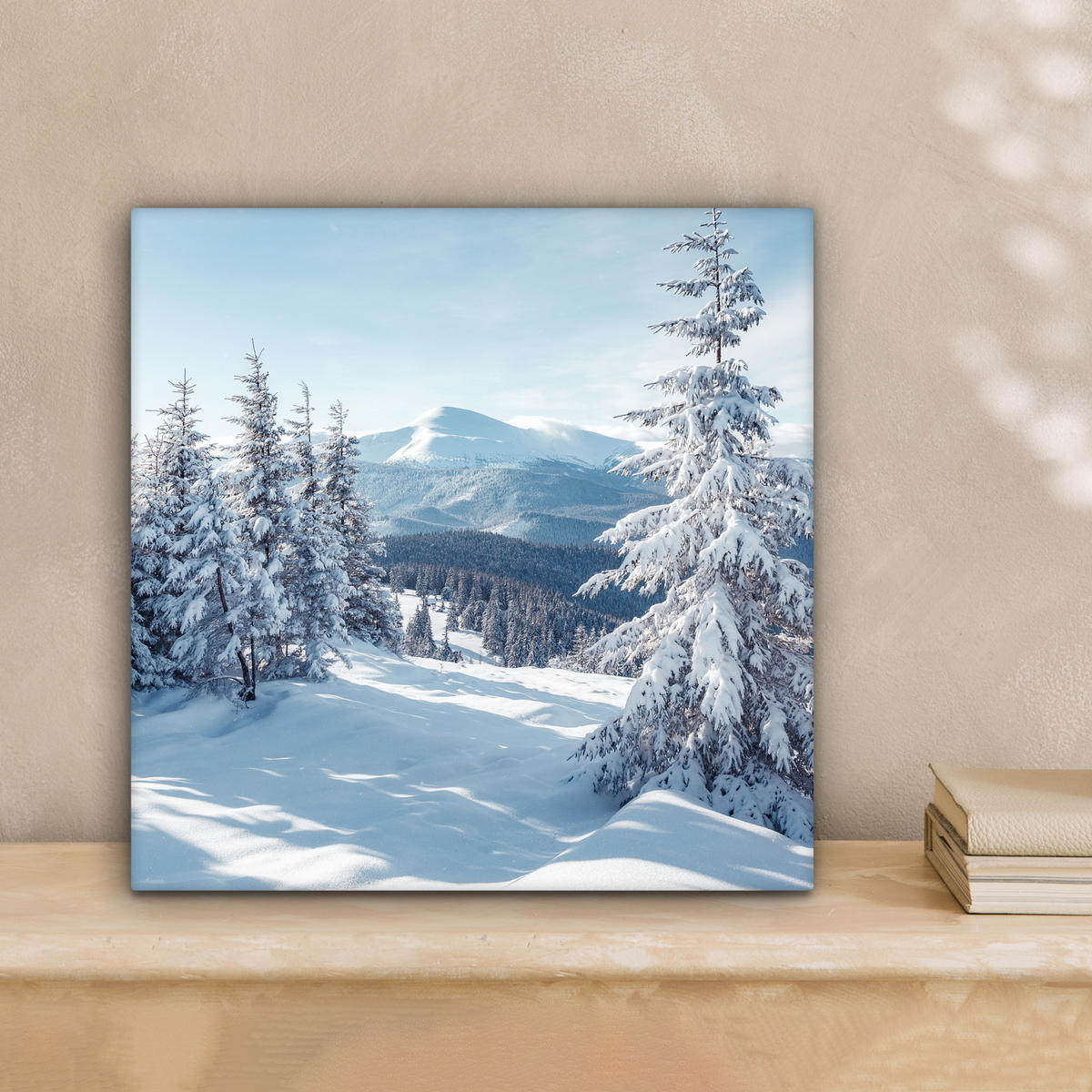 LEINWANDBILD Winterlandschaft - Natur - Berge - Bäume - Schnee Deko Wohnzimmer 20x20 cm - Hellblau, Textil (20/20cm) - MuchoWow