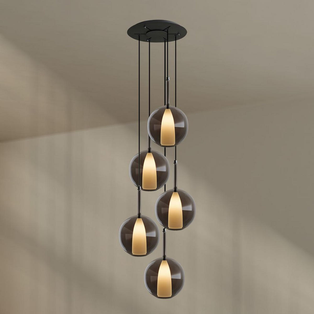 GALERIELEUCHTE Belluna 5-flammig Braun Ø 14/24cm - Braun, Glas (24/24/45cm) - s.luce