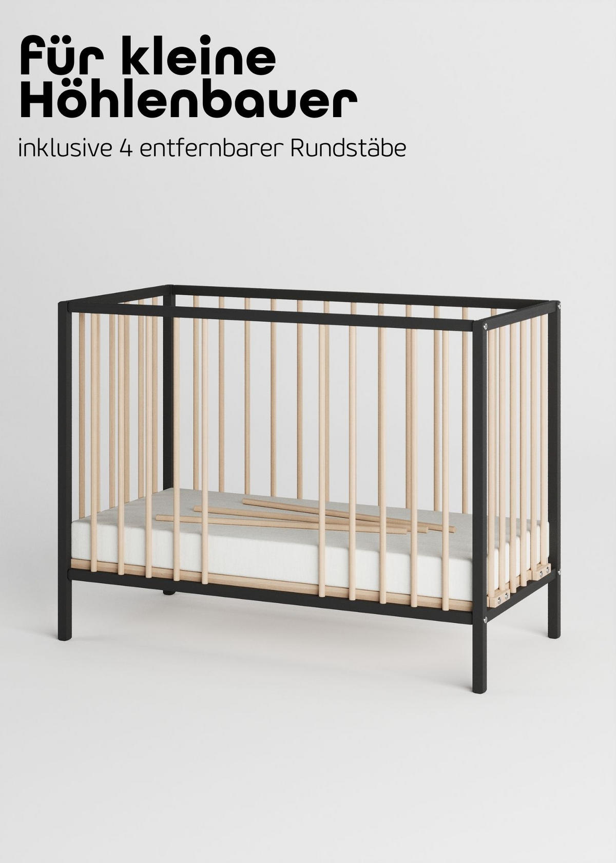 BEISTELLBETT Matratze Cloud Air Rollen & Umbauseite schwarz/natur Dreamy 4in1 - Schwarz/Naturfarben, Holz (120/90/60cm) - Sämann – make a difference.