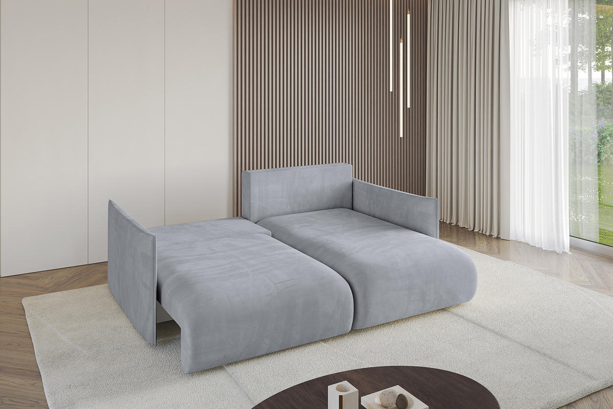 ECKSOFA Ottomane rechts ONESK-L 216x177x72 Hellgrau Velours - Titanfarben/Hellgrau, Holzwerkstoff/Kunststoff (177/216cm) - ALTDECOR