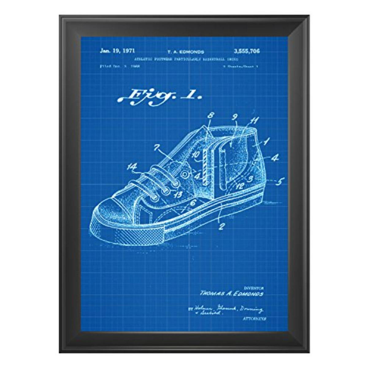 POSTER Set mit 4 Blau Patenten Basketball A4 Schwarzer Rahmen - Schwarz, Papier (29.7/3cm) - Nacnic