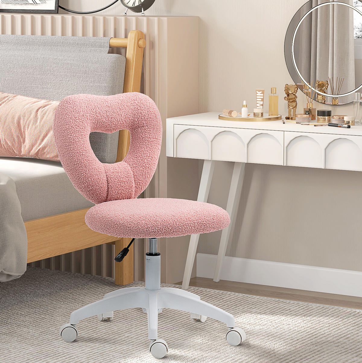 DREHSTUHL 56/45/78-88 cm pink aus Polyester höhenverstellbar - Pink, Kunststoff (45/88/56cm) - OKWISH