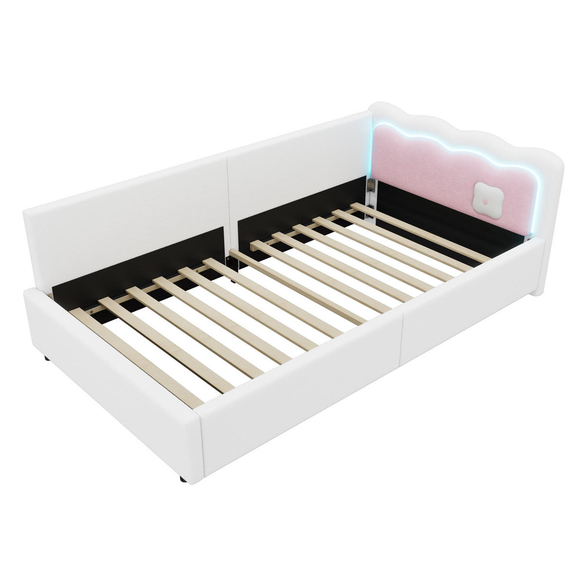 KREVET 90/200 cm s LED osvjetljenjem i kontrastnim uzglavljem od baršunaste tkanine, Bijela - bijela, tekstil (90/200cm) - Redom