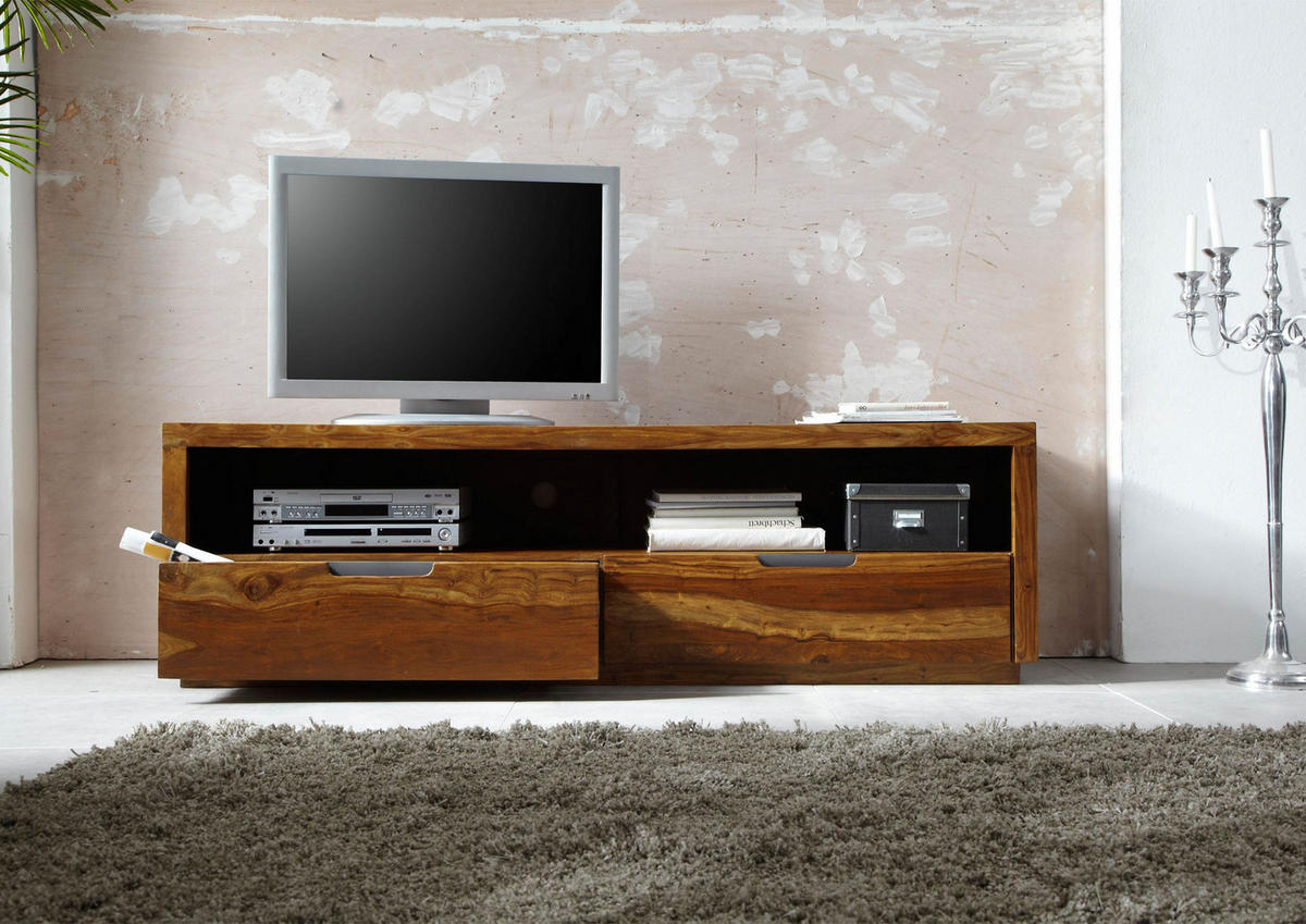 TV-BOARD Sheesham 180x50x55 walnuss lackiert DUKE #114 - Dunkelbraun, Holz (180/55/50cm) - Massivmoebel24