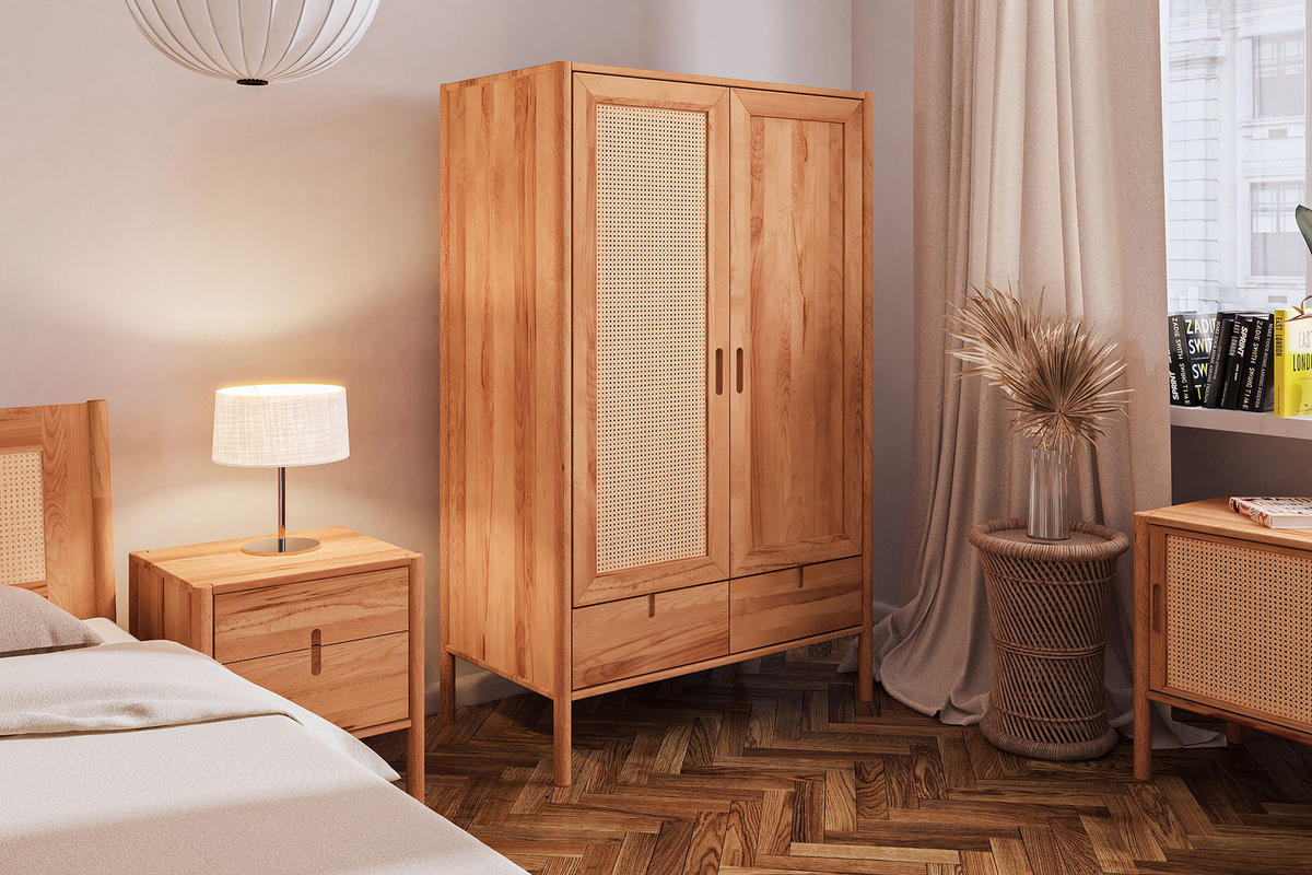 KLEIDERSCHRANK MIT SCHUBLADE INA Kernbuche - Ecru, Holz (108/175/60cm) - byoak