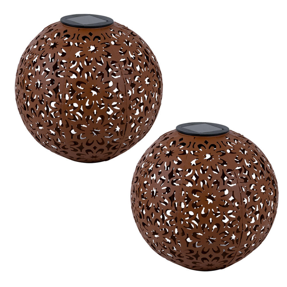 LED AUSSENLEUCHTE Solar Kugel Braun Rostoptik 2er Set - Braun, Metall (20/20/30cm)