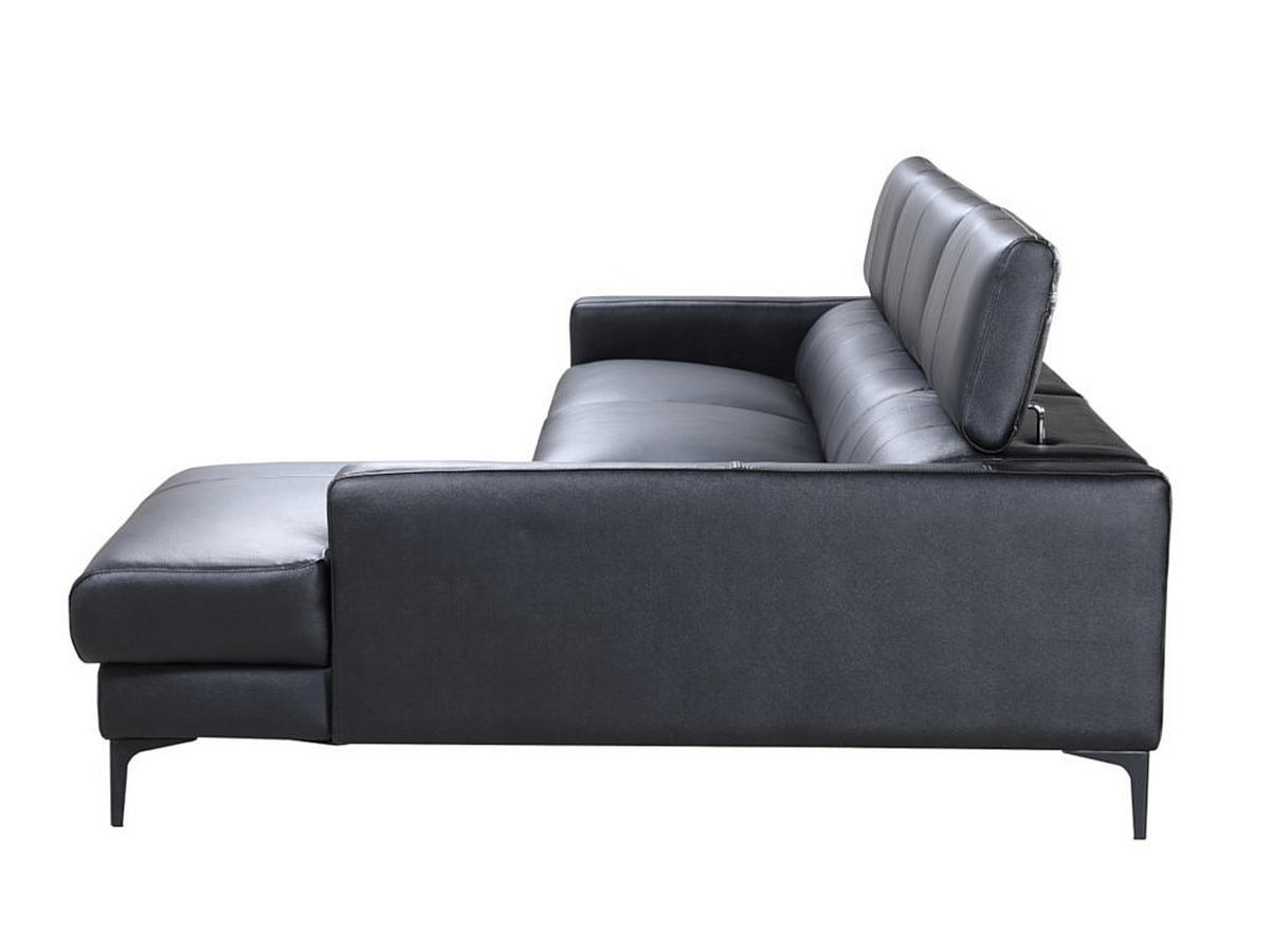 SOFA - 4 Personen - leder - schwarz Florence - Schwarz, Leder/Metall (253/92/173cm) - Vente-Unique