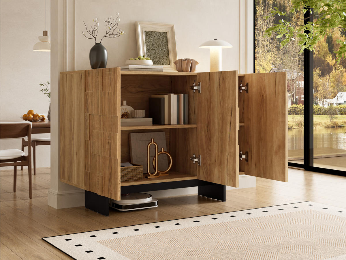 SIDEBOARD Naturholzoptik Schwarz 105/33,5/76 cm - Naturfarben, Naturmaterialien (105/76/33.5cm) - PANGIVO