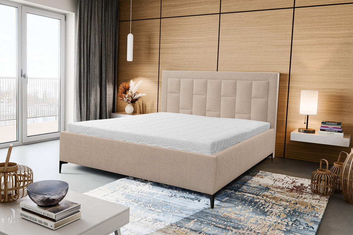 POLSTERBETT VENEZIA mit Kopfteil, 160 x200 cm, Doppelbett mit Bettkasten und Lattenrost aus Strukturstoff, Velourstoff, Frabe: Cappuccino - Cappuccino, Holz/Kunststoff (160/200cm) - VENASI MÖBEL