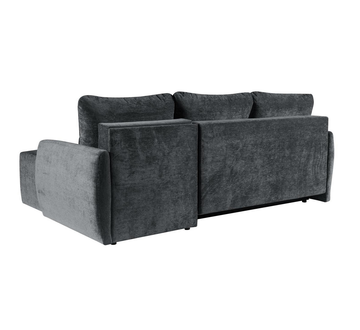 ECKSOFA mit Schlaffunktion KATANIA - Chenille-Stoff Dunkelgrau - Inkl. Bettkasten - Graphitfarben, Textil (225/153cm) - Bettso