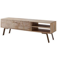 LOWBOARD Mango Massivholz Landhausstil 145x47x35 cm mit 2 Türen - Goldfarben/Braun, Holz/Metall (145/47/35cm) - KADIMA DESIGN