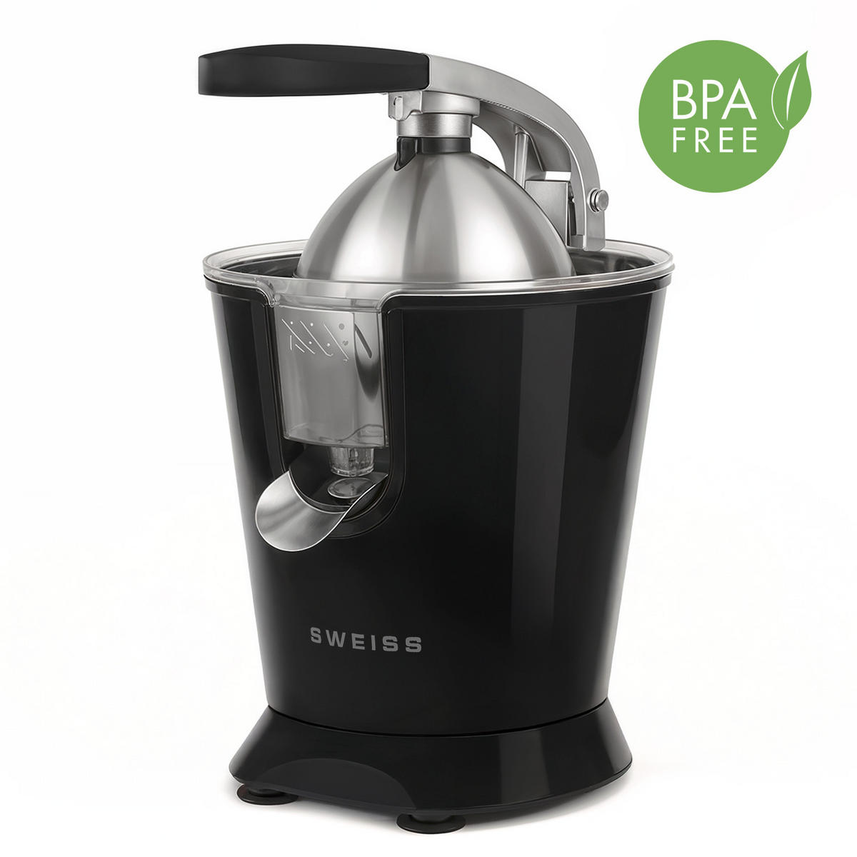 ZITRUSPRESSE ZEST9 Schwarz, tropffreier Ausgießer, leistungsstarker Gelenkarm, 160 W - Schwarz, Metall (18.5/29/25cm) - SWEISS