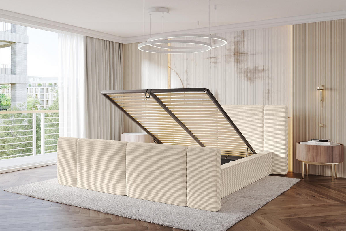 POLSTERBETT mit Bettkasten, Fußteil und Lattenrost, Boxbett ohne Matratze - RIVO-Z 120x200 Beige - Creme, Holzwerkstoff/Textil (120/200cm) - ALTDECOR