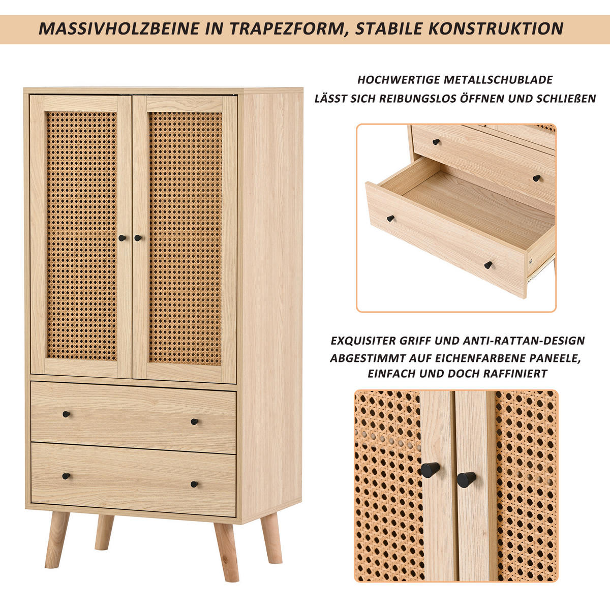 SIDEBOARD 60/40/120 cm in Eiche mit 2 Türen und 2 Schubladen - Eichefarben, Holzwerkstoff (60/120/40cm) - Flora Grace