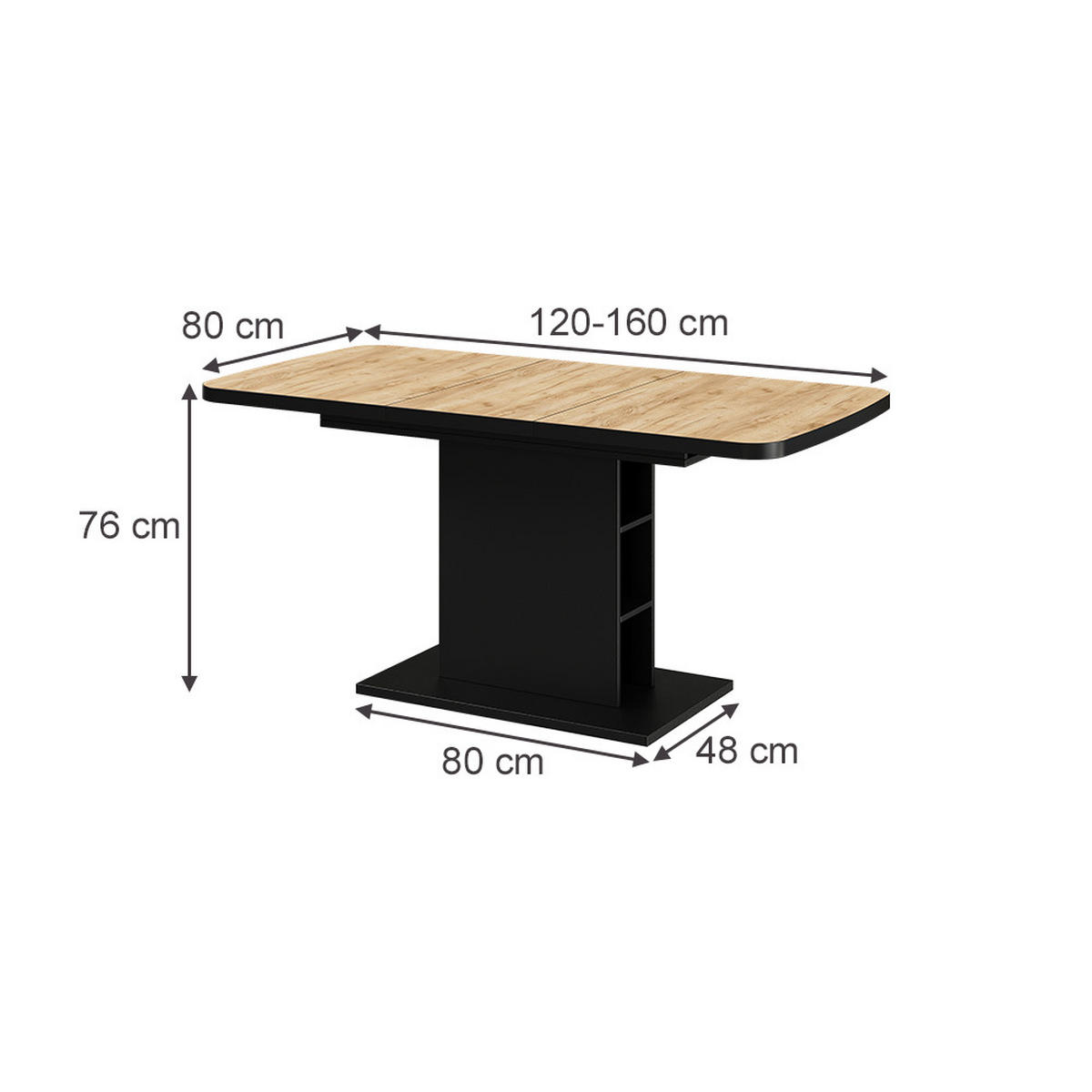 ROZKLÁDACÍ JÍDELNÍ STŮL Fenaro Černý/zlatý dub - barva dubu, kompozitní dřevo (80/120/77.3cm) - Vicco