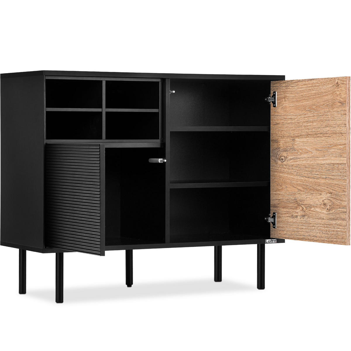 KOMMODE LOFTY Kreuzeinlage, schwarz / Eiche natur - Eichefarben/Schwarz, Holzwerkstoff (102/83/41cm) - KONSIMO®