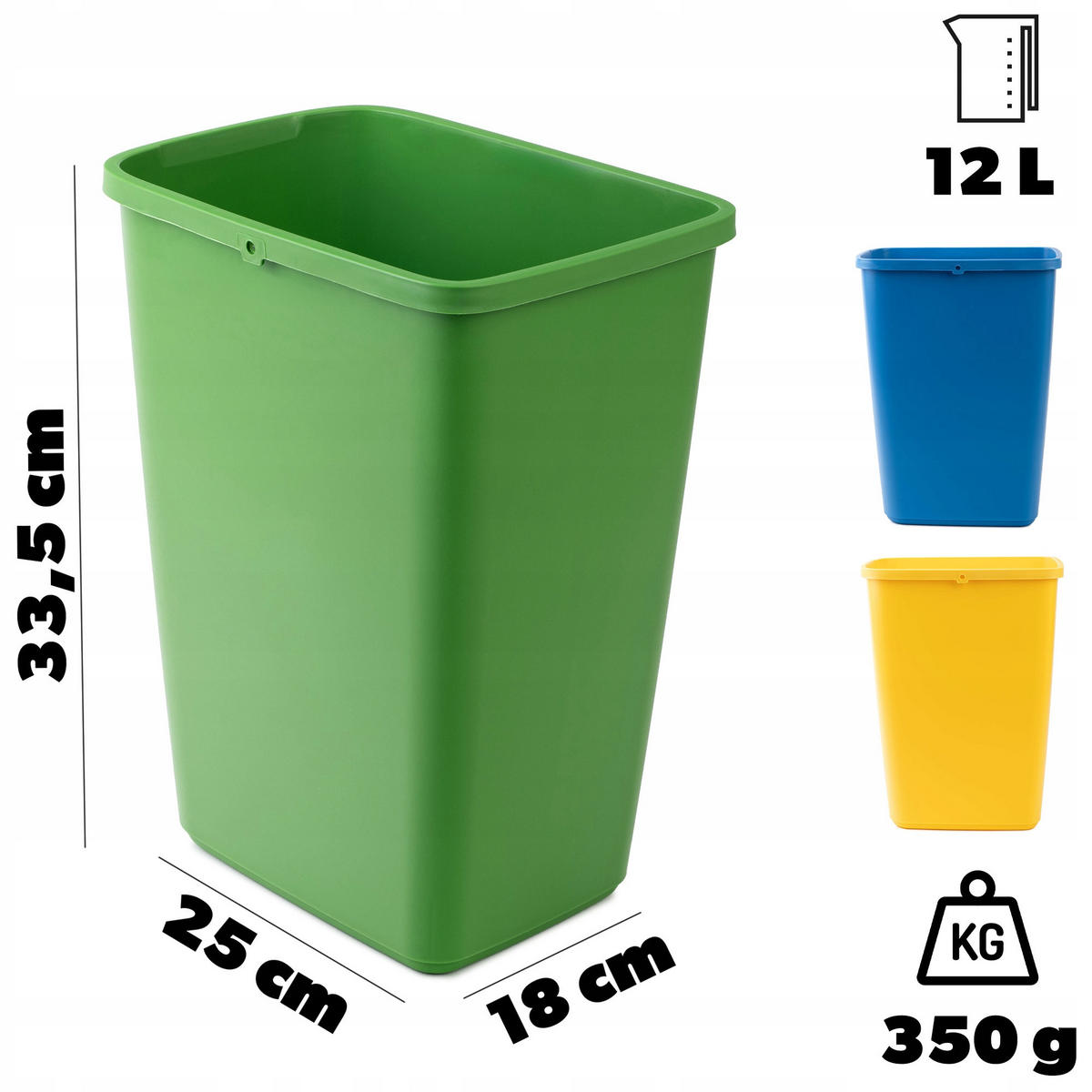 ABFALLBEHÄLTER-SET 3x12L - Blau/Gelb, Kunststoff (18/33cm) - KADAX