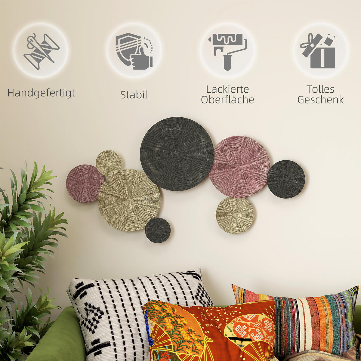 WANDDEKO geometrische Wandbild mit einzigartigem Multi-Disc-Design Bunt - Bronzefarben, Metall (7/58/110cm) - HOMCOM